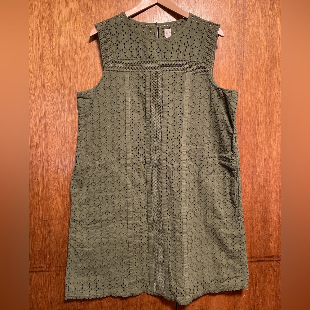 Flattering 60s summer style Gap shift dress cotton eyelet lace POCKETS! Large
